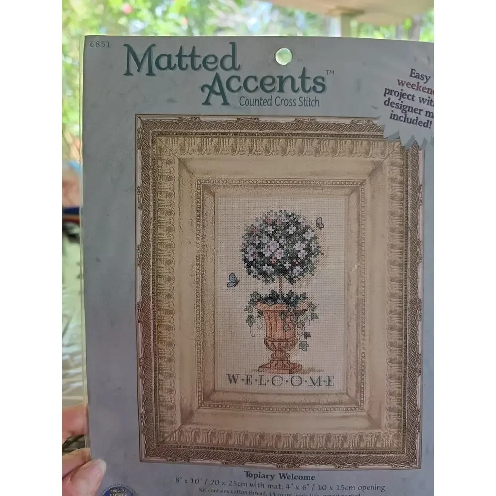 Dimensions Matted Accents Counted Cross Stitch Kit 6851 Topiary Welcome Sealed